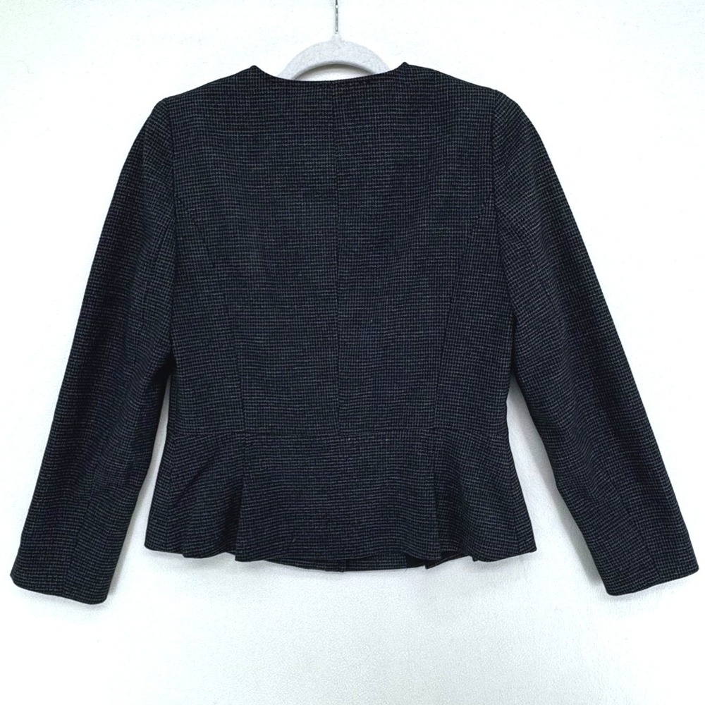 Ann Taylor Peplum Blazer Women 2 Navy Blue Micro Check Collarless Button Jacket - Picture 2 of 7